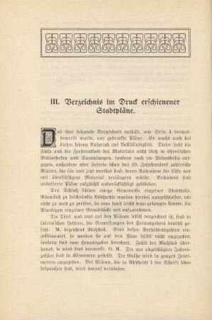 III. Verzeichnis im Druck erschienener Stadtpläne