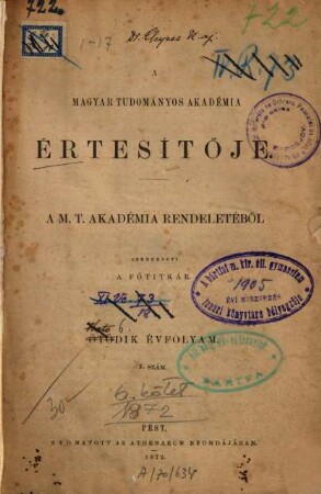 Magyar Académiai értesítő. 6. 1872