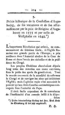 Précis historique de la Consession d'Augsbourg, da ses variations et de son affernissement par la paix de Religion d'Augsbourg en 1555 et par celle de Westphalie en 1648