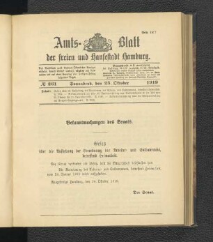 No.261, Sonnabend, den 25. Oktober 1919
