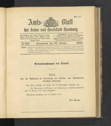 No.261, Sonnabend, den 25. Oktober 1919