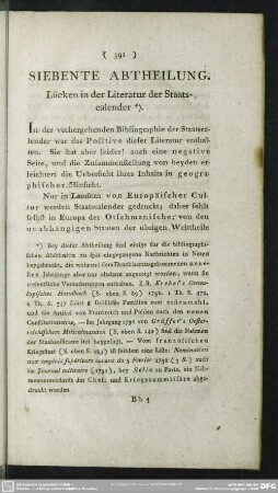 Siebente Abtheilung. Lücken in der Literatur der Staatscalender