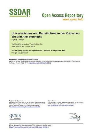 Universalismus und Parteilichkeit in der Kritischen Theorie Axel Honneths