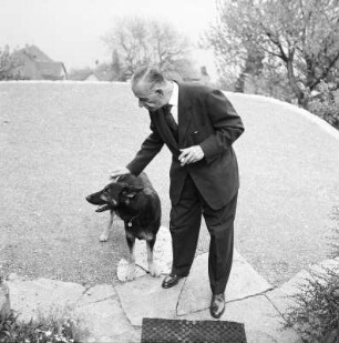 Schweiz. Kilchberg. Portrait des Schriftstellers Thomas Mann (1875-1955) mit seinem Hund