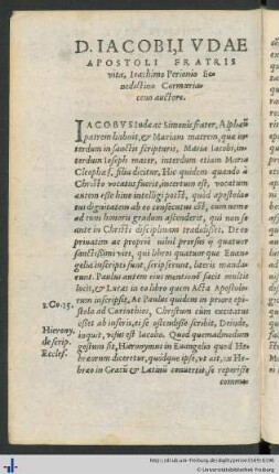 D. Iacobi, Ivdae Apostoli Fratris vita.