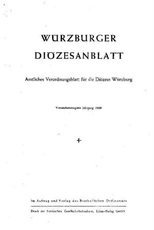 Würzburger Diözesanblatt : amtliches Verordnungsblatt der Diözese Würzburg. 94. 1948