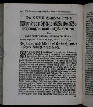 Die XXVII. Glaubens-Predig/ Von der nöhtigen Selbs-Bewährung/ ob man im Glauben seye.