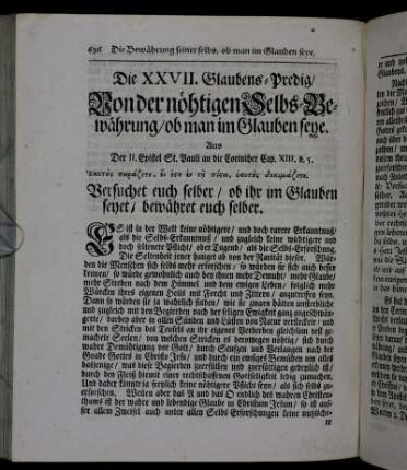Die XXVII. Glaubens-Predig/ Von der nöhtigen Selbs-Bewährung/ ob man im Glauben seye.