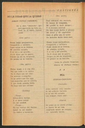 No le digas que la quiero : (Gran tango canción)
