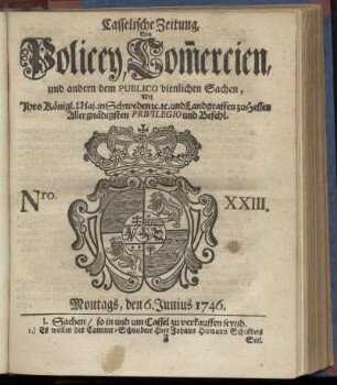 Nro. XXIII, Montags, den 6. Junius 1746