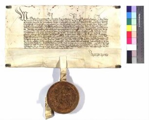 König Sigmund verleiht der Henriette von Mömpelgard, Gräfin von Württemberg, die Grafschaft Mömpelgard.