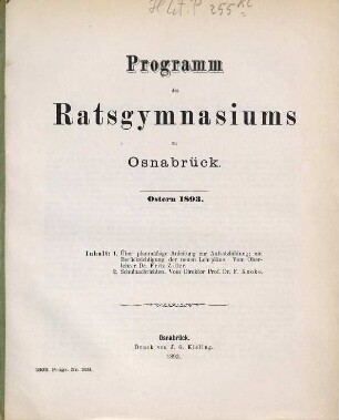 Programm des Ratsgymnasiums zu Osnabrück : Ostern .... 1892/93