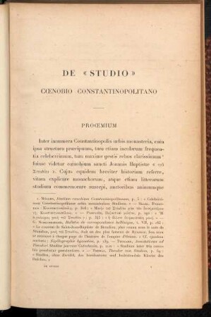 De "Studio" Cœnobio Constantinopolitano - Proœmium