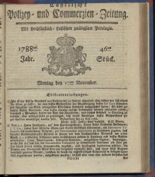46tes Stueck, Montag den 17ten November. 1788