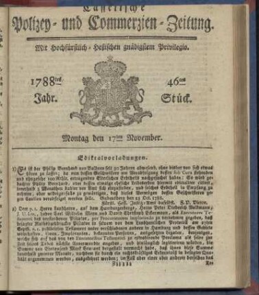 46tes Stueck, Montag den 17ten November. 1788