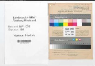 Entnazifizierung Friedrich Nicolaus , geb. 05.01.1889 (Beamter)