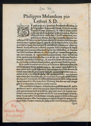 Philippus Melanthon pio Lectori S. D.