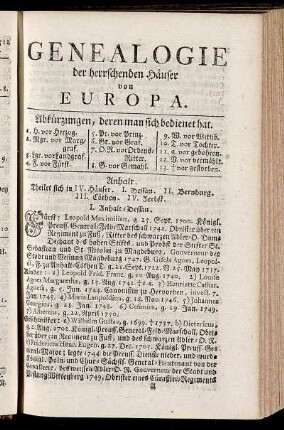 Genealogie der herrschenden Häuser von Europa.