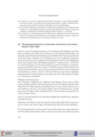 20. Theologenbriefwechsel im Südwesten des Reichs in der Frühen Neuzeit (1550–1620)