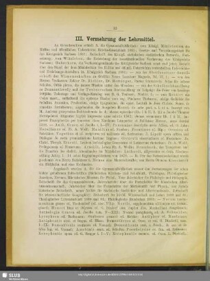 III. Vermehrung der Lehrmittel