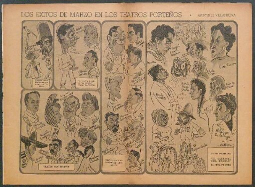 Los éxitos de Marzo en los teatros porteños [Dibujo] : Apuntes de Villanueva