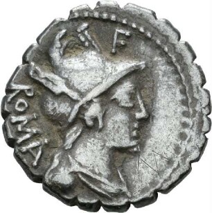 Denar serratus des C. Publicius mit Darstellung des Hercules