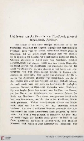 Het leven van Anthonis van Montfoort, gheseyt Block-landt, Schilder