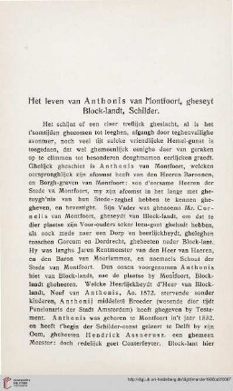 Het leven van Anthonis van Montfoort, gheseyt Block-landt, Schilder