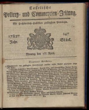 14tes Stueck, Montag den 7ten April. 1783