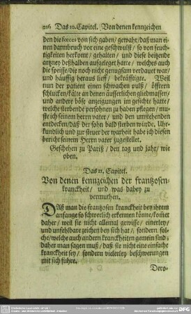 Das 11. Capitel. Von denen kennzeichen der frantzosenkranckheit, und was dabey zu vermuthen