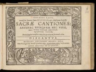 Orlando di Lasso: Sacrae cantiones ... quatuor vocum. Discantus