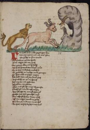 Löwe, Ochse, Steinbock; (Von dem Löwen und dem Ochsen, Kapitel LXXVIII nach Pfeiffer)
