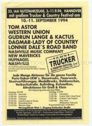 Programmzettel von einem Country-Festival im Rahmen der IAA in Hannover
