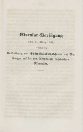 Circular-Verfügung vom 31. März 1852, ...