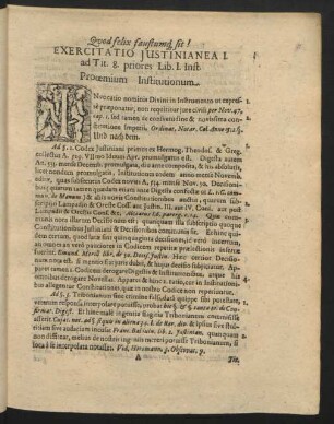 Exercitatio Iustinianea I. ad Tit. 8 priores Lib. I. Inst.
