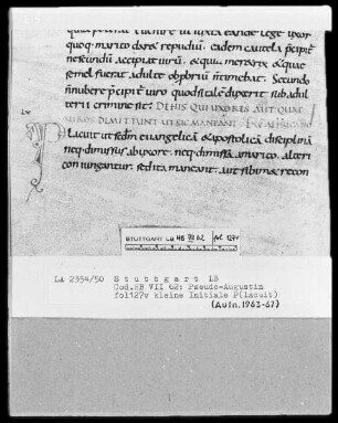 Quadripartitus (Sammlung von Patresexerpten und Kanones in vier Büchern) — Initiale P (laquit), Folio 127verso