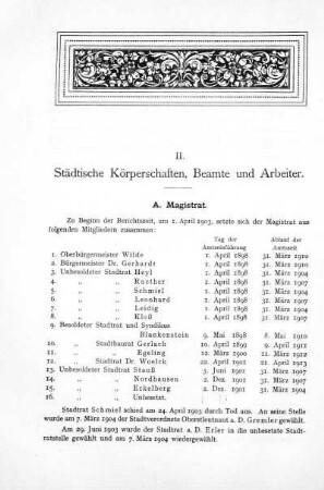 II. Städtische Körperschaften, Beamte und Arbeiter
