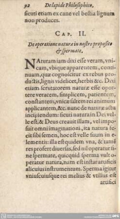 Cap. II. De operatione naturae in nostro proposito et spermate.