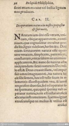 Cap. II. De operatione naturae in nostro proposito et spermate.