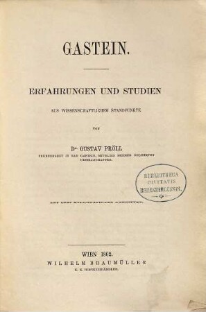 Gastein : Erfahrungen und Studien aus wissenschaftlichem Standpunkte