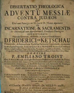 Dissertatio theologica De Adventu Messiae Contra Judaeos