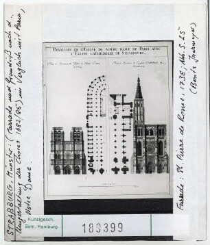 Straßburg: Münster, Fassade und Grundriss im Vergleich mit Paris, Notre-Dame