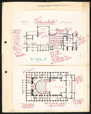 Opernhaus, Breslau: Grundriss und Längsschnitt