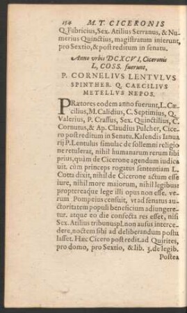 Anno urbis DCXCVI ... P. Cornelius Lentulus Spinther. Q. Caecilius Metellus Nepos.