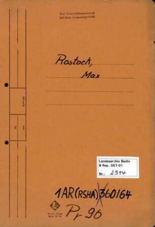 Personenheft Max Rostock (*29.09.1912), SS-Obersturmführer