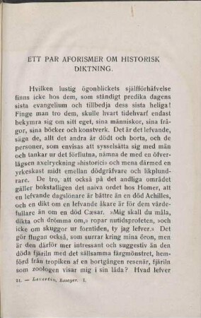 Ett Par Aforismer Om Historisk Diktning.