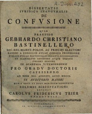 Dissertatio iuridica inauguralis de confusione