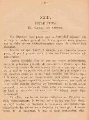 XXXIII. Estadística. El padron de chinos