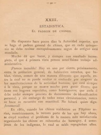 XXXIII. Estadística. El padron de chinos