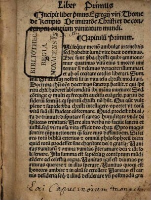 Liber de imita[i]o[n]e Christi : Cum tractatu de meditatione Cordis